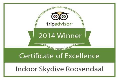 Indoor Skydive Roosendaal wint TripAdvisor Certificate of Excellence