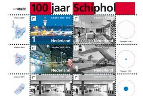 100 jarig Schiphol op postzegel